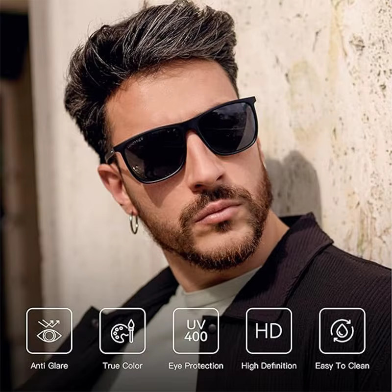 ZENOTTIC Sonnenbrille, quadratisch, Vollrand, Carbonfaser, schwarz - Bild 2
