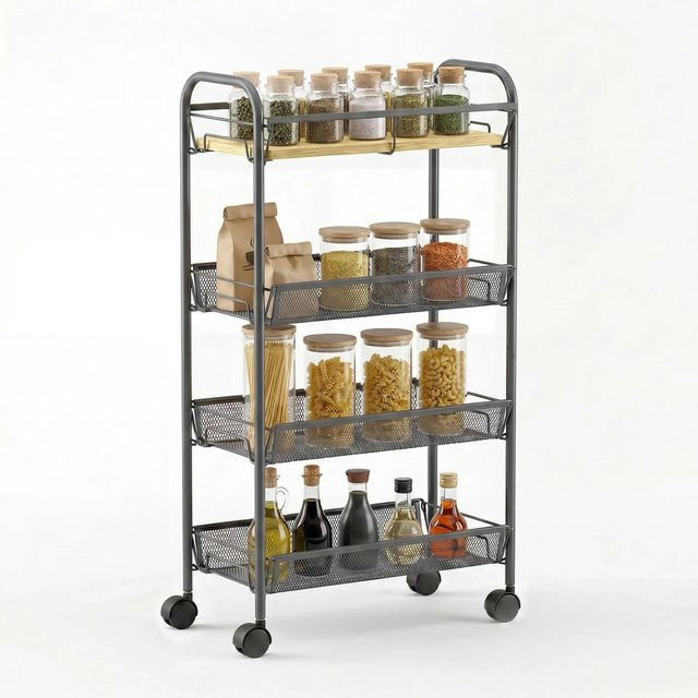 Sekey Beistellwagen Küchenwagen schmal in Grau mit Rollen für Küche, Bad und Flur, B/T/H: 19 x 43,8 x 83 cm - Bild 1