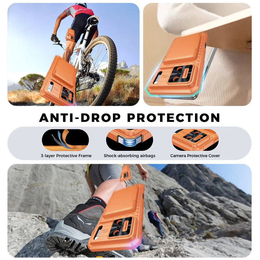 BANGZAO Geldbörse Hülle für iPhone 17 Pro Max mit Kartenhalter für 4 Karten, Kamerabdeckung und Ständer, Orange - Bild 6