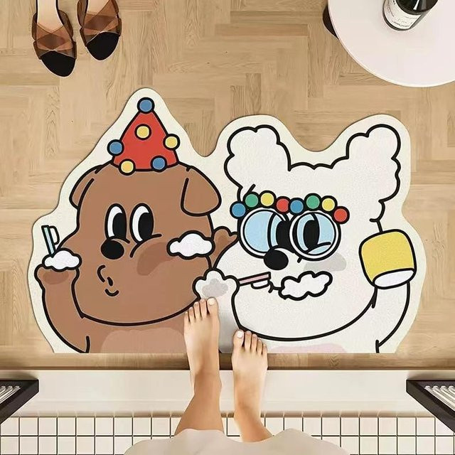 Yiran Furniture Saugmatte für Badezimmer mit Cartoon-Tier-Motiv, schnelltrocknend und rutschfest, Mehrfarbig, B: 60 cm, T: 40 cm - Bild 1