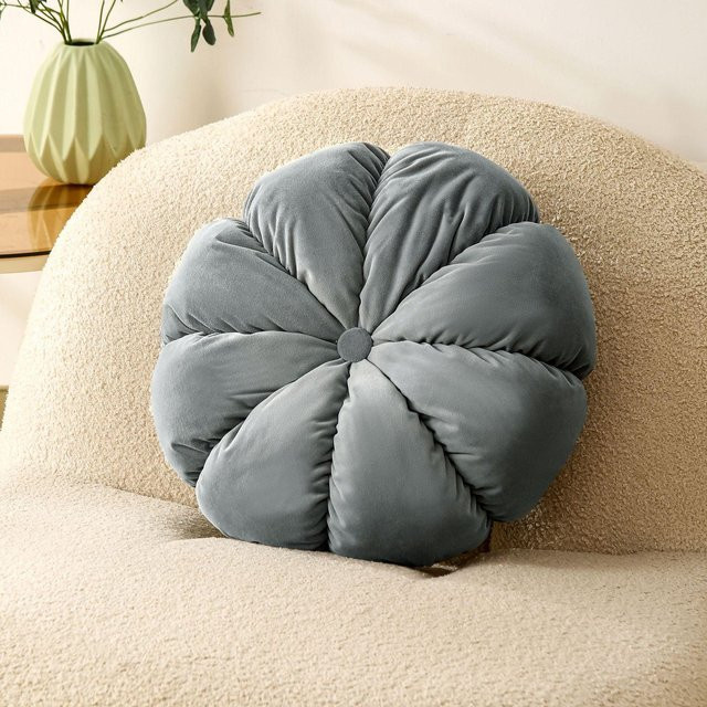 Rundes Blumenkissen in Grau als dekoratives Bodenkissen für Sofa, Schlafzimmer oder Kinderzimmer, Durchmesser: 40 cm - Bild 1