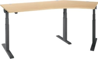 Schäfer Shop Select Winkelschreibtisch ERGO-T 2.0, elektrisch höhenverstellbar, 135° Winkel rechts, T-Fuß, Breite: 218,5 cm, Farbe: Ahorn/Anthrazit - Bild 1