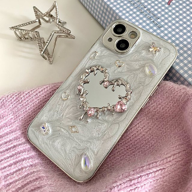 Glitzernde iPhone Handyhülle mit 3D Schmetterlings- und Blumen-Design in Silber - Bild 1