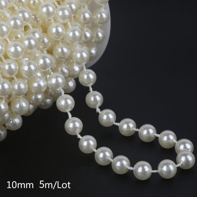 Fangyan Perlenkette Beige mit 10mm runden Perlen für Blumige Tischdekorationen, 5m Länge - Bild 1