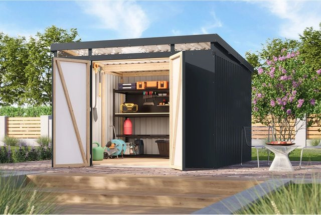 Karibu Metallgerätehaus Neos 3,5 in Anthrazit aus Trapezblech - Bild 1