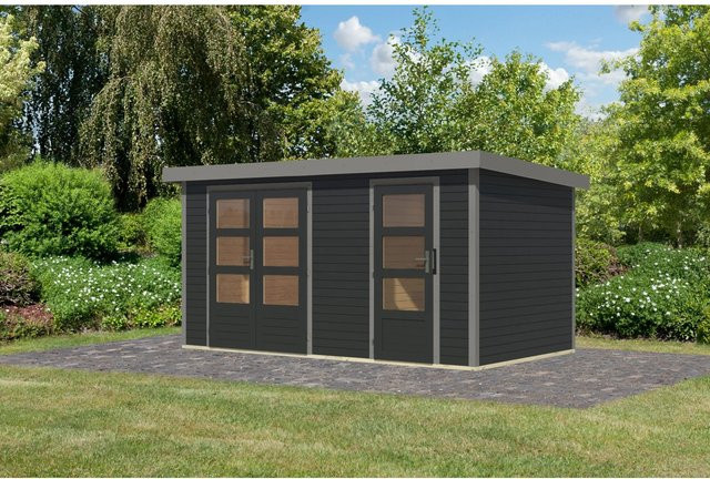 Karibu Gartenhaus Alfredo C in Anthrazit und Grau, modernes Holzgartenhaus, B/T/H: 400 x 209 x 213 cm - Bild 1
