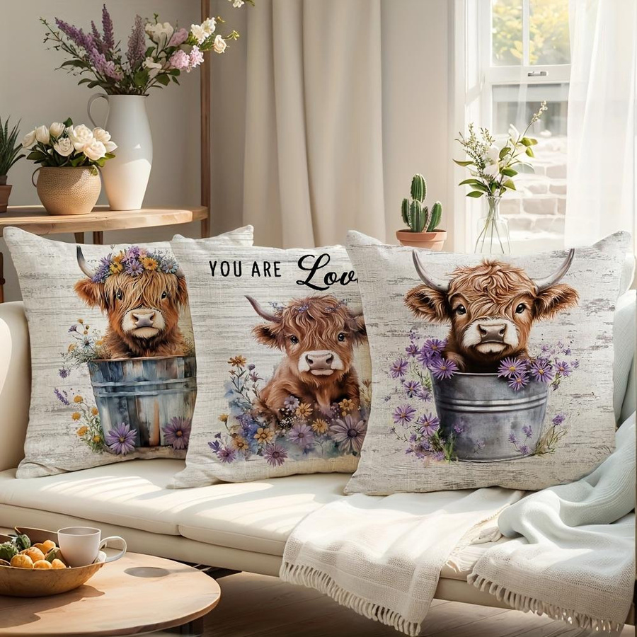 Weicher Kissenbezug mit Hochlandkuh-Motiv für Wohnzimmer und Schlafzimmer, B/B: 18 x 18 cm - Bild 4