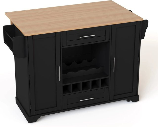 okwish Küchenwagen in Schwarz mit klappbarer Arbeitsplatte, Weinregal und Glashalter, B/T/H: 120 x 45 x 92 cm - Bild 1