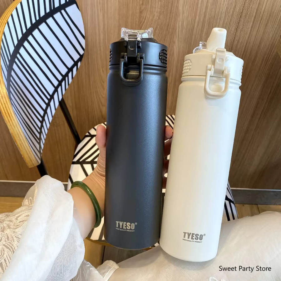 Tyeso Edelstahl-Vakuumflasche mit Strohhalm, isolierter Thermobecher in Grau, 600 ml oder 750 ml - Bild 2