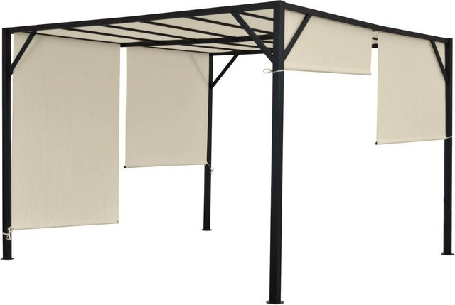 BERLINLODGE Pergola Baia Garten Pavillon mit Schiebedach aus Polyester und pulverbeschichtetem Stahl, Farbe: Beige oder Grau, H x B x T: 212 x 305 x 405 cm - Bild 1