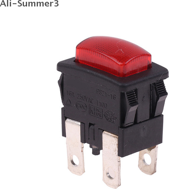Roter PS21-16 Rocker Switch mit Licht, 4 Pins, 16A, Self-Lock On/Off Druckknopf-Wippschalter - Bild 1