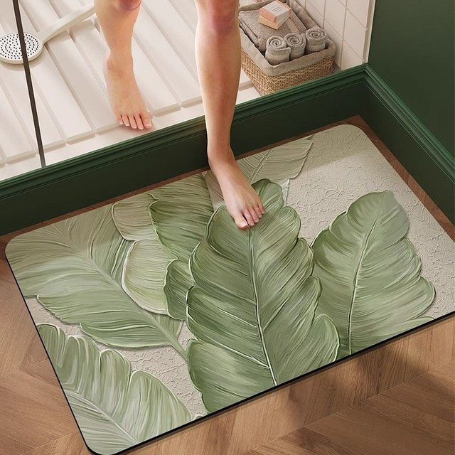 Saugfähige und schnelltrocknende Kieselgur Fußmatte für das Badezimmer, rutschfest und antibakteriell, Farbe: Grün, B/T: 80 x 50 cm - Bild 1