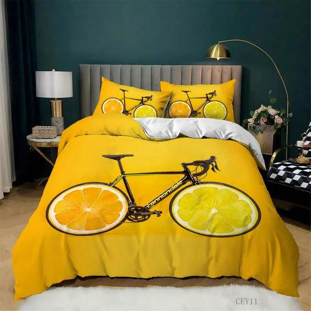 Bettwäscheset JMG Household Supplies mit Fahrrad-Radsport-Print in Gelb, bestehend aus Bettbezug und Kissenbezügen, Breite: 140 cm, Höhe: 210 cm - Bild 1