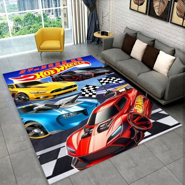 Potdemiel Racing Car H-Hot Wheels MOTO Rutschfester Teppich in Mehrfarbig für Wohnzimmer, Schlafzimmer und Kinderzimmer - Bild 1