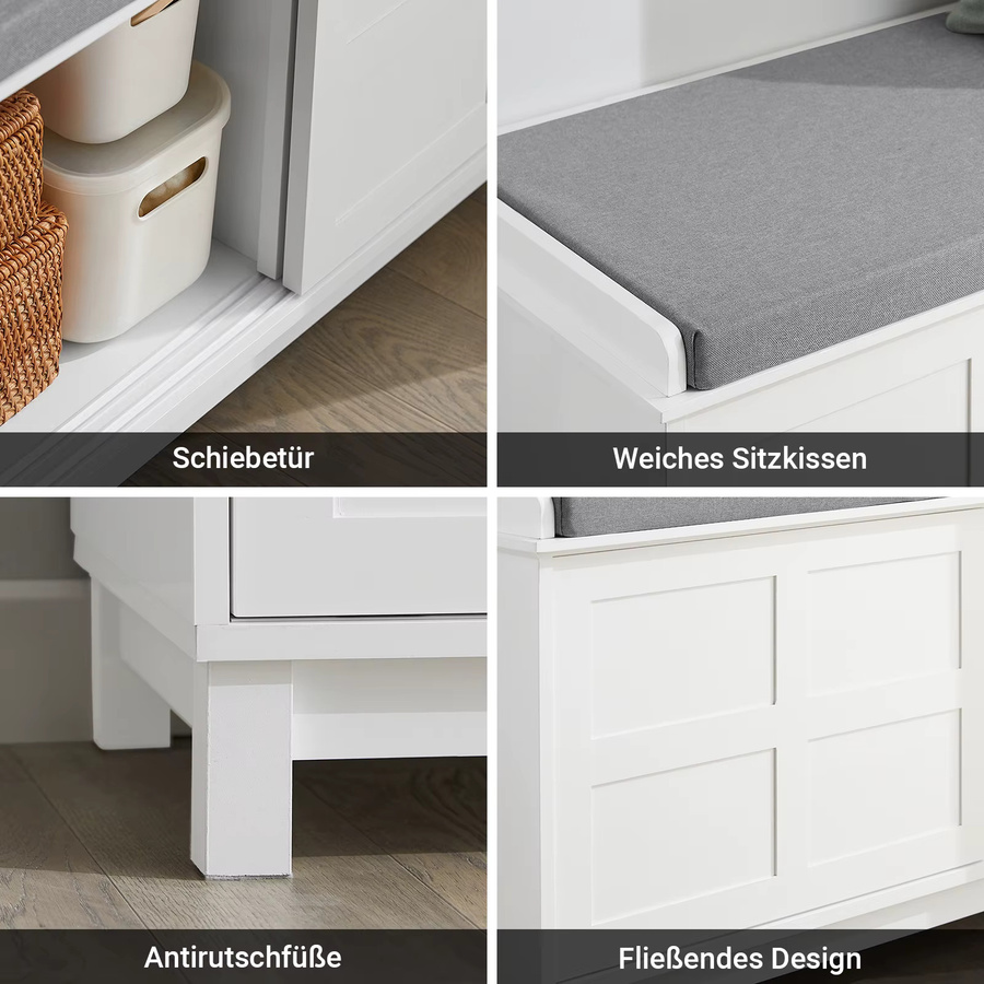 SoBuy FSR86-W Schuhbank mit gepolstertem Kissen und Stauraum in Weiß, B/T/H: 114 x 40 x 53 cm - Bild 5