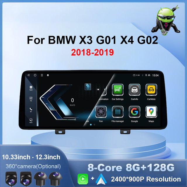 KJ-NAVI Android Autoradio mit 12,3 Zoll Touchscreen für BMW X3 G01 und X4 G02 (2018 - 2020), EVO System mit Carplay, DSP Stereo, 4G und WLAN, Schwarz - Bild 1