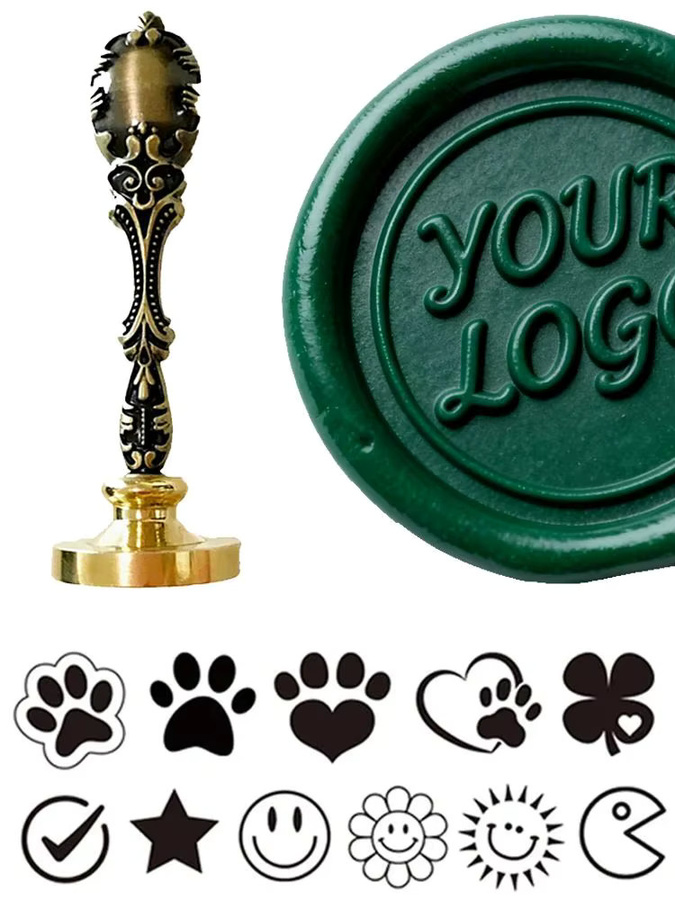 Personalisierter Wachssiegelstempel mit individuellem Logo-Design, Herz- oder Fußabdruck-Motiv aus Metall für DIY-Dekoration und Einladungskarten - Bild 3