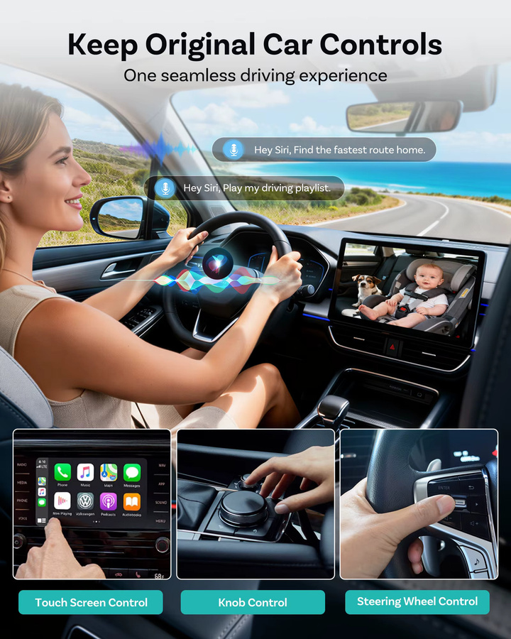 Ottocast Cabin Care Kabelloser CarPlay-Adapter mit 150 Grad Weitwinkel-Nachtsichtkamera für Autos mit kabelgebundenem CarPlay, Schwarz - Bild 5