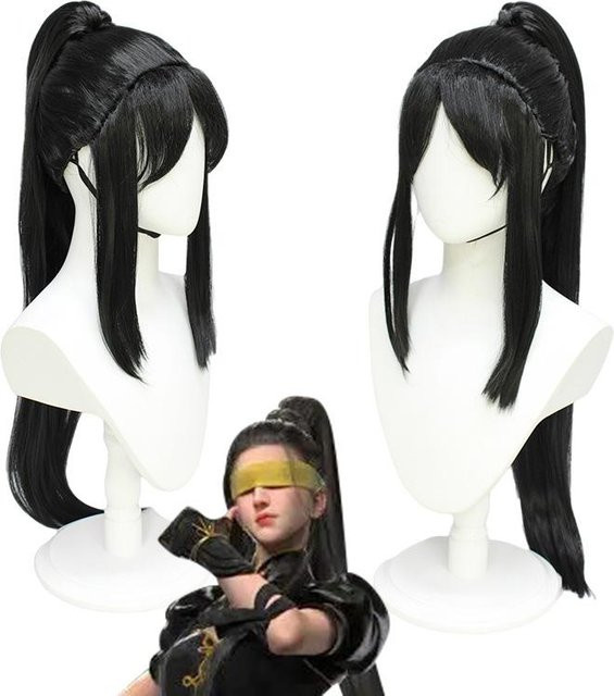 Schwarze Cosplay-Perücke, One Size, Schwarz - Bild 1