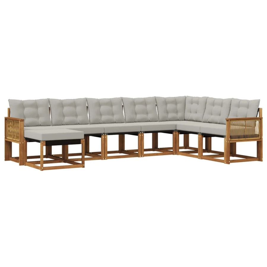 vidaXL Outdoor-Sofagarnitur L-Form aus Akazienholz mit 8 Kissen in Natur und Grau - Bild 2