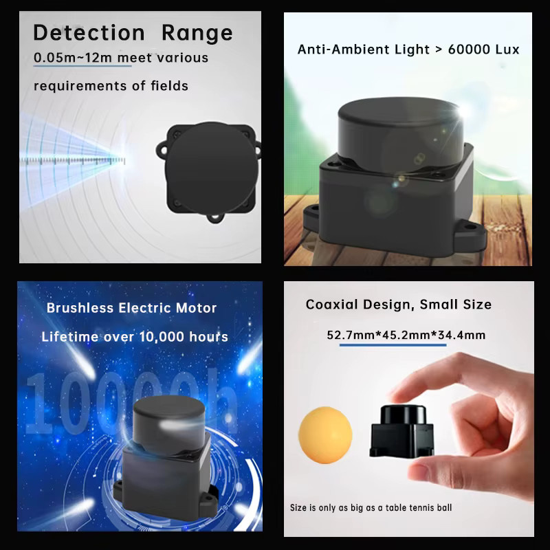 WitMotion dTOF Laser-Lidar-Sensormodul für den Außenbereich, Schwarz, 5000Hz, 12m Reichweite, 360 Grad Scan-Unterstützung für ROS1, ROS2 und Arduino - Bild 3