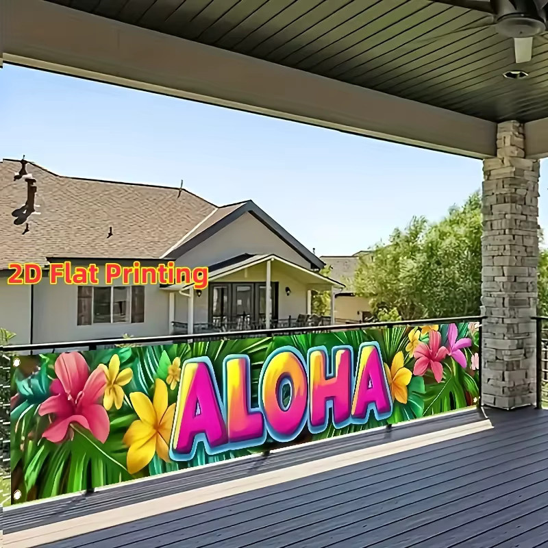 VIKAMA Hawaii Banner mit tropischem Blumenmotiv als Wanddekoration für Party und Außenbereich, Mehrfarbig, B: 180 cm, H: 40 cm - Bild 2