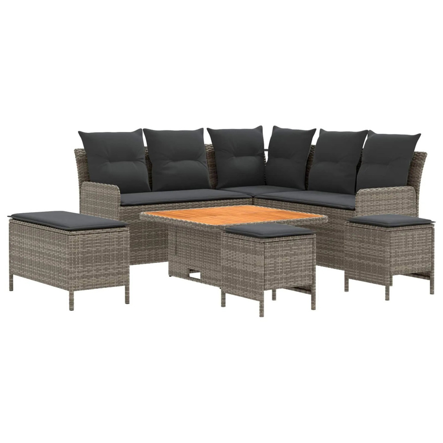 vidaXL Gartenmöbelset aus PE-Rattan und Akazienholz in Grau und Dunkelgrau mit 7 Polsterkissen im L-Shape Design - Bild 2