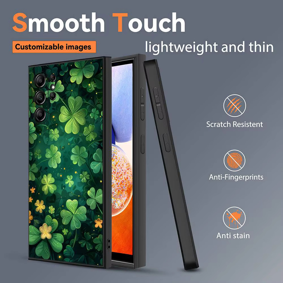 Matt Soft Cover mit Vierblättrigem Kleeblatt Design für Samsung Galaxy S25 S24 S23 S22 S21 S20 Ultra Plus in Grün - Bild 5