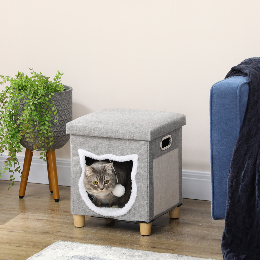PawHut Katzenhöhle Ottomane in Grau mit Kissen, Spielball und Kratzmatte aus Polyester - Bild 2