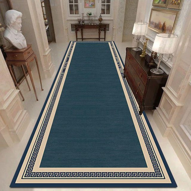 Moderner Teppichläufer Super Six in Blau mit geometrischem Design, maschinengefertigt aus Polyester, Breite: 60 cm, Länge: 100 cm - Bild 1