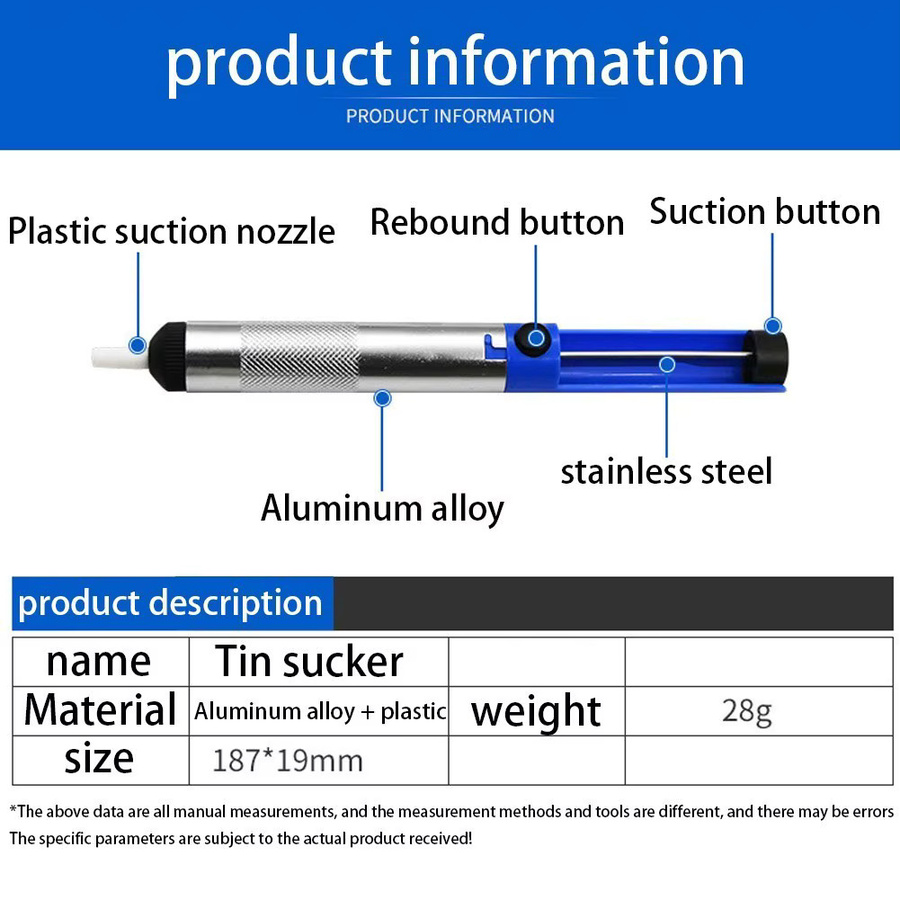 STJF Entlötpumpe aus Aluminium in Silber zur Zinnentfernung als Vakuum-Lötsauger-Stift - Bild 2