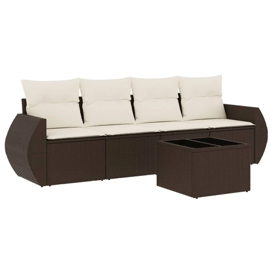 vidaXL 5-tlg Garten-Sofagarnitur in L-Form aus braunem Polyrattan mit wetterfesten Kissen - Bild 2