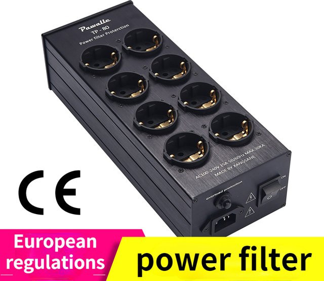 Pawalle TP80 Audio Power Conditioner mit Überspannungsschutz und EU-Steckdosenleiste in Schwarz - Bild 1