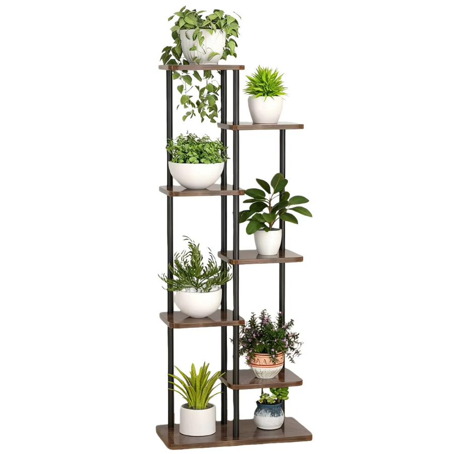 MTShining Holz-Pflanzenständer mit 7 Ebenen als Blumenregal und Organizer für Haus und Garten in Braun oder Schwarz, B/T/H: 47,0 x 23,5 x 7,0 cm - Bild 4