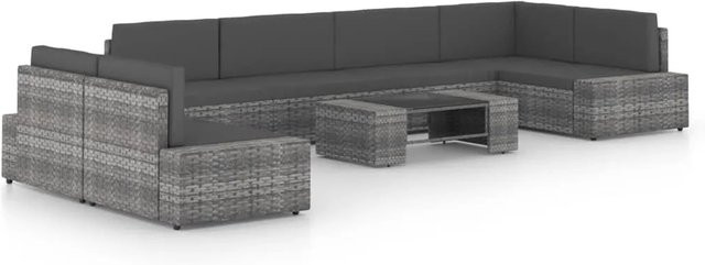 vidaXL 8-tlg. Garten-Lounge-Set in U-Form aus Poly-Rattan mit Kissen und Couchtisch in Grau/Anthrazit - Bild 1