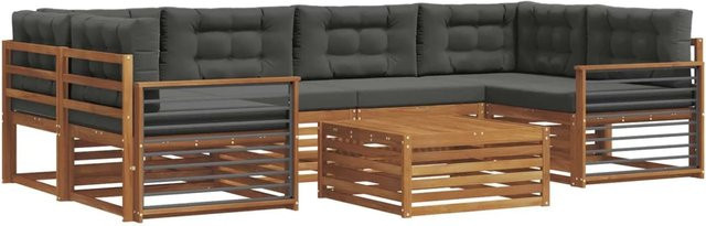 vidaXL Outdoor-Sofagarnitur 8-teilig in L-Form aus Akazienholz mit Kissen, Farbe Anthrazit und Natur - Bild 1