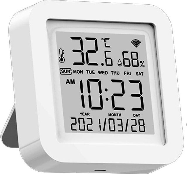 Tuya Smart Home WiFi LCD-Display mit intelligenten Sensoren und USB-Netzteil in Weiß - Bild 1