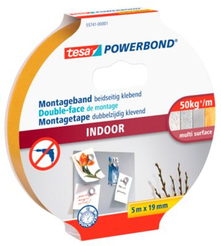 tesa Powerbond Indoor Montageband Orange und Weiß, Breite: 19 mm, Länge: 5 m - Bild 3