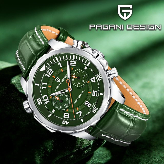 Pagani Design Chronograph, Quarz, Edelstahl, Leder, Schwarz, Herren - Bild 1