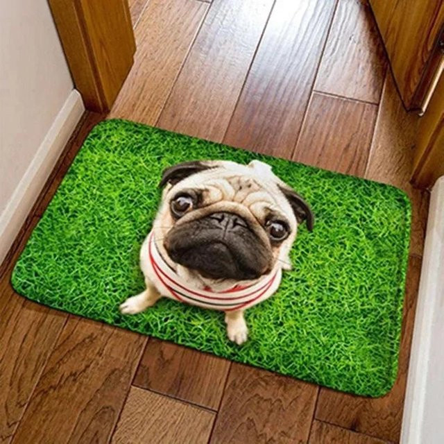 Lodestar Teppich mit Mopsmuster in Grün, Saugfähige Dekomatte für Badezimmer, Küche oder Wohnzimmer, B/T: 60 x 40 cm - Bild 1