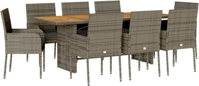 vidaXL 9-teilige Garten-Essgruppe aus Poly Rattan und Akazienholz in Grau mit Kissen - Bild 1