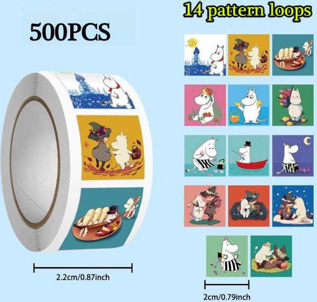 Bandai Moomin Rollenaufkleber, multicolour, 500 Stück - Bild 1
