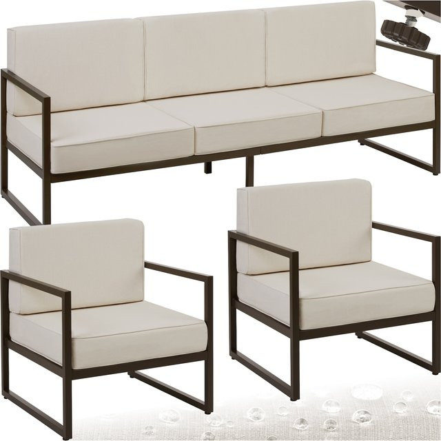 tectake Comosa Garten-Loungeset für 5 Personen in Braun-Beige mit pulverbeschichtetem Stahlgestell und wetterfesten Polstern, H x B x T: 85 x 210 x 78 cm - Bild 1