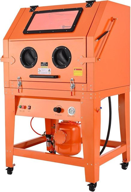 Sandstrahlkabine von Buying Solutions MB in Orange aus Stahl mit Druckbehälter und 121 l Medienbehälter sowie 1200 W Staubabsaugung - Bild 1