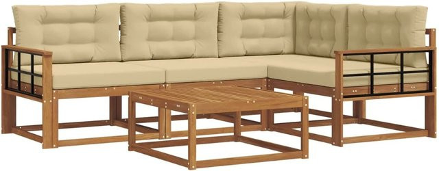 vidaXL Outdoor-Sofagarnitur 5-tlg. aus Akazienholz mit Kissen in Natur und Beige - Bild 1