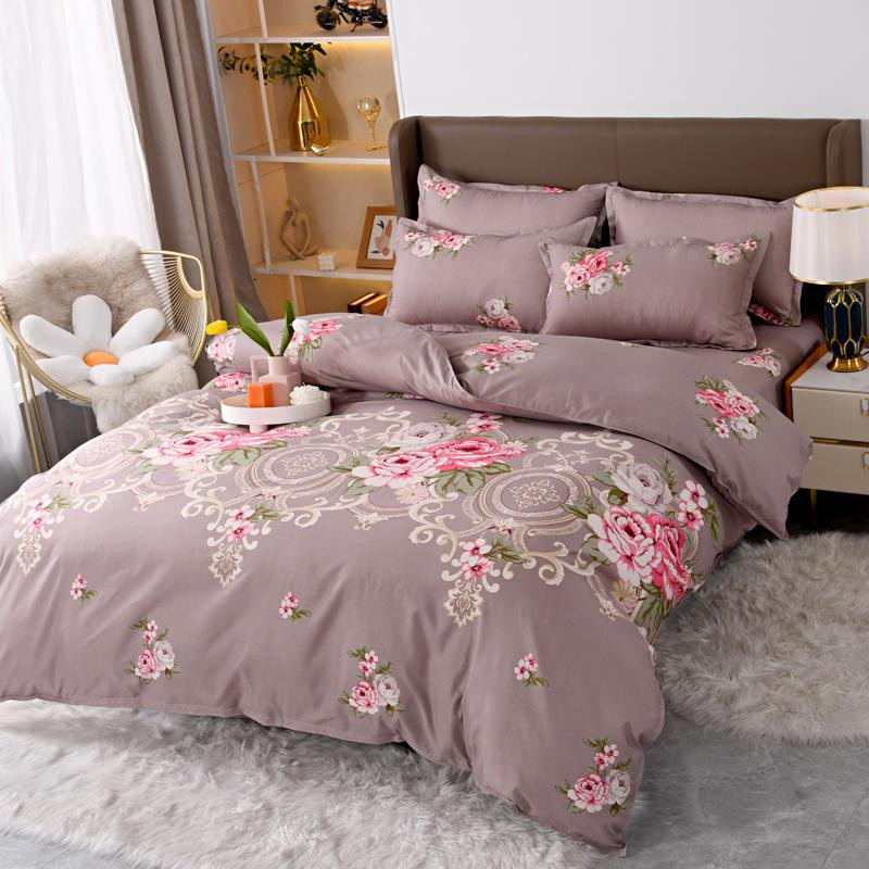 Wendbares 4-teiliges Bettwäscheset von Your Warm Home mit Pfingstrosen-Blumenmuster in Pink aus Mikrofaser, B/H: 150 x 200 cm und 2 Kissen B/H: 50 x 70 cm - Bild 1