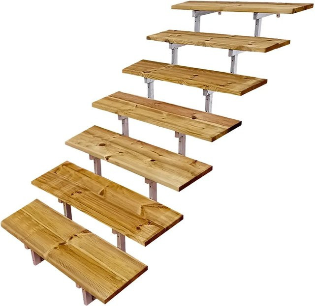 Vinuovo Außentreppe Oslo aus Stahl und Holz mit 7 Treppenstufen, Farbe: Braun, Breite: 100 cm - Bild 1