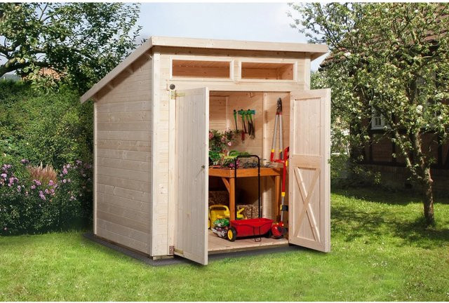 Weka Holz-Gartenhaus Triest mit Pultdach in Unbehandelt und modernem Design B/T/H: 237 x 198 x 180 cm - Bild 1