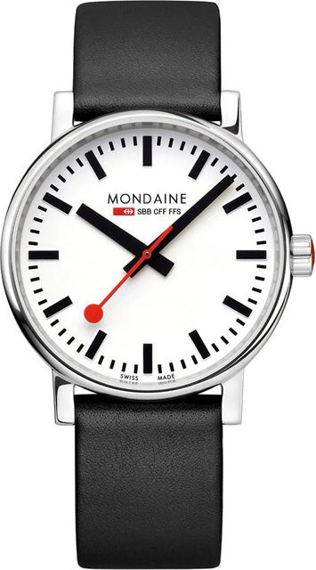Mondaine Herrenuhr, Quarz, Edelstahl, Leder, 40 mm, Weiß, 3 ATM - Bild 1