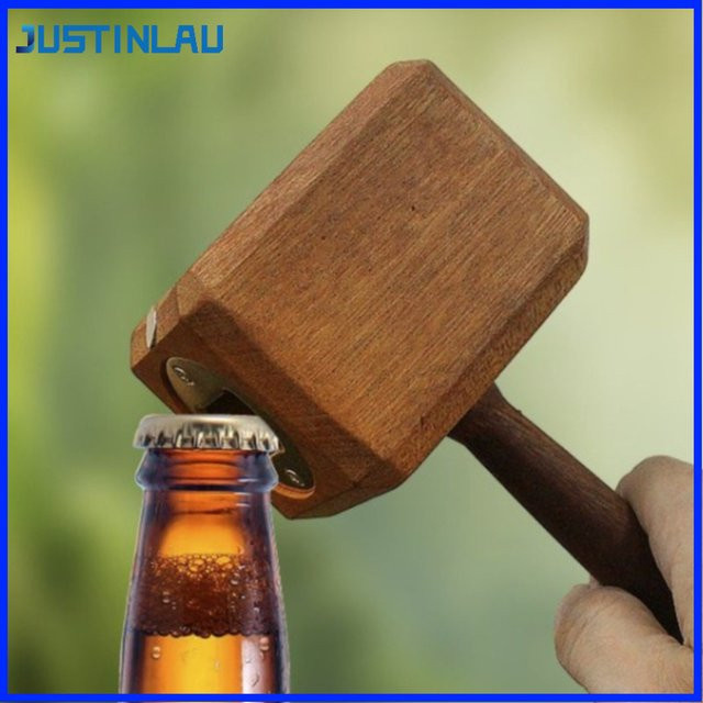JUSTINLAU Bierflaschenöffner aus Holz in Braun mit Kühlschrankmagnet als kreatives Bar-Accessoire - Bild 1